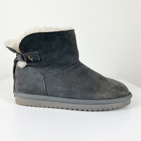 Koolaburra Jaelyn Mini Gray Suede Shearling Bootie 10 - Picture 6 of 8